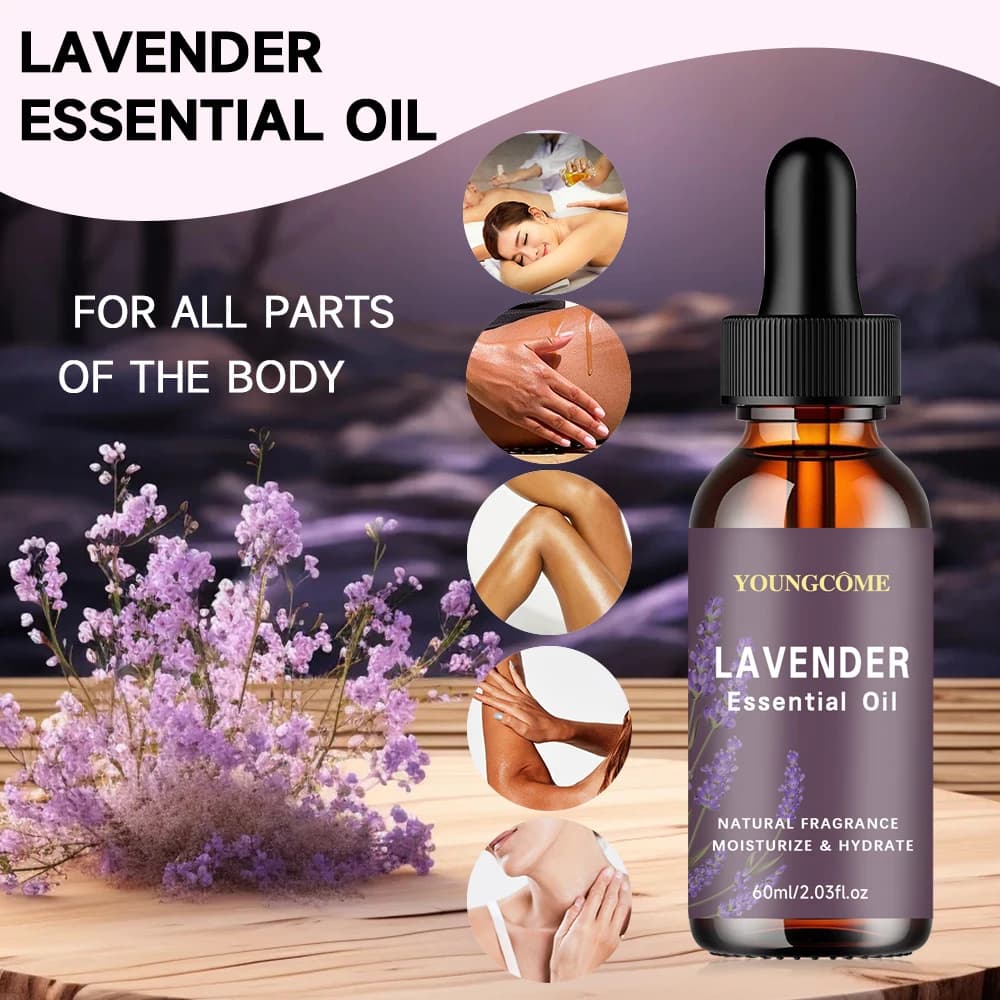 Huile de lavande biologique 40/60 ml pour cheveux et visage – Peau sèche hydratante, formule anti-acné, sans cruauté et végétalienne, 1/4 ensemble facile à utiliser
