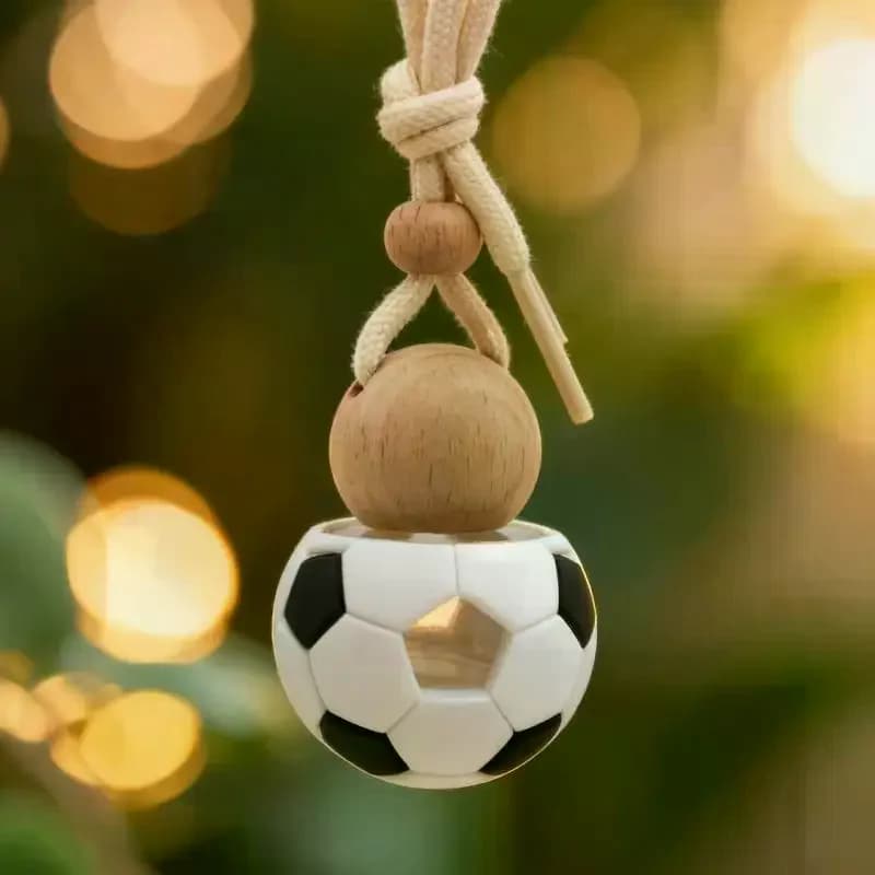 1 pièce Flacon diffuseur d'huiles essentielles pour voiture 5 ml, vide, en forme de ballon de football, en verre, avec bouchons en bois, pour parfum et désodorisant de voiture