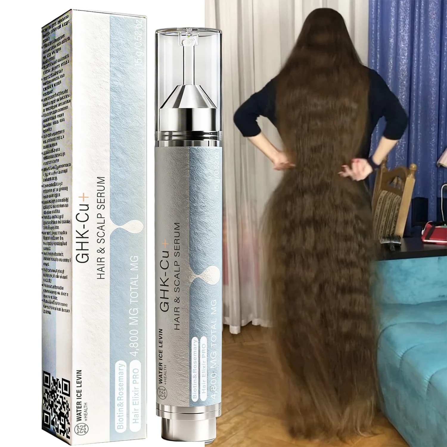 Sérum pour cheveux et cuir chevelu GHK-Cu+ 4800MG - Elixir capillaire PRO avec biotine, romarin, collagène et kératine pour le soin du cuir chevelu et la croissance des cheveux