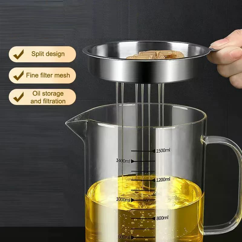 Crépine d'huile en verre et acier inoxydable, 1l/1,5 l, récipient, pichet, boîte de rangement avec filtre, Pot d'huile de cuisson pour outils ménagers de cuisine