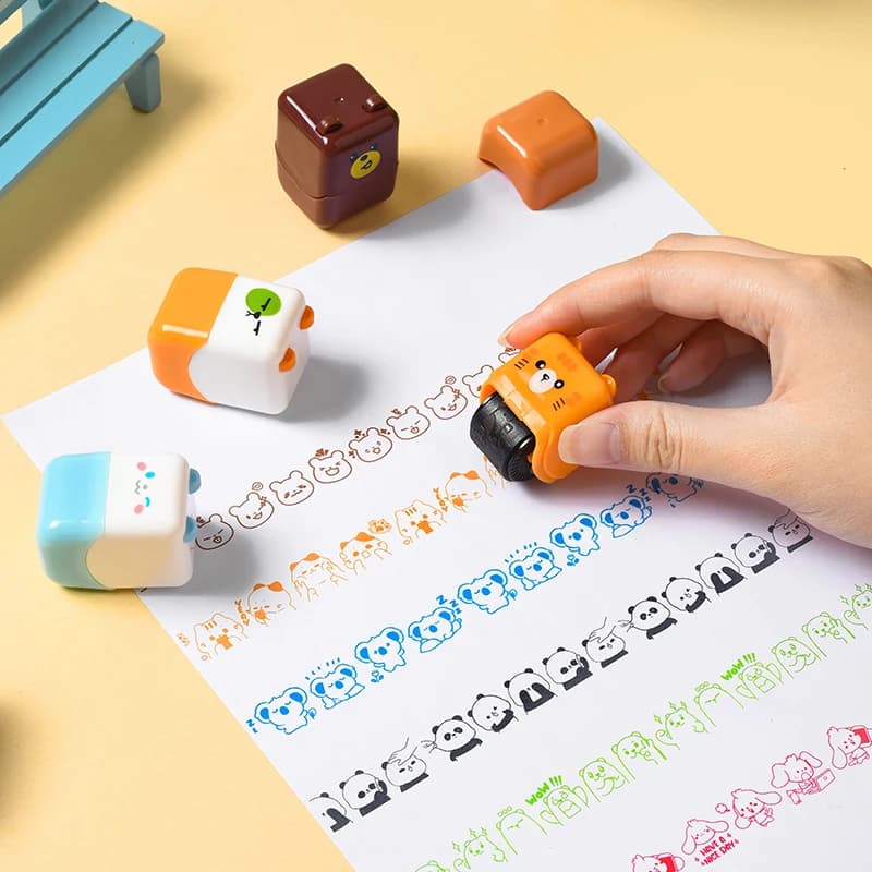Tampon Rouleau Créatif DIY avec Personnages de Dessins Animés Animaux Mignons pour Décoration de Carnet