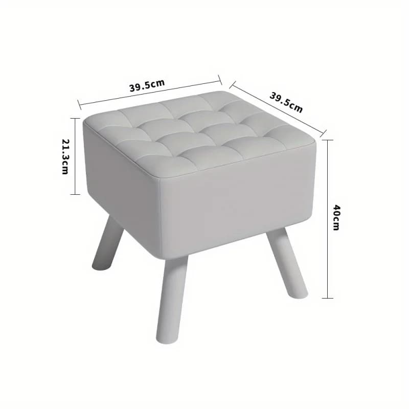 Repose-pieds carré en tissu de lin rembourré avec pieds en bois - Tabouret bas confortable et décoratif pour la maison