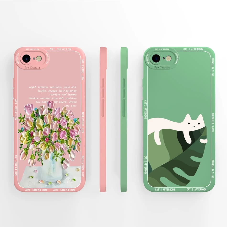 Pour iPhone 7 8 coque de téléphone peinture à l'huile couverture arrière