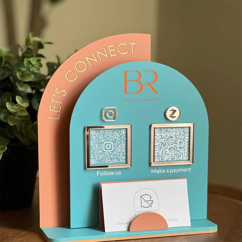 Panneau de paiement de code QR en acrylique personnalisé avec base