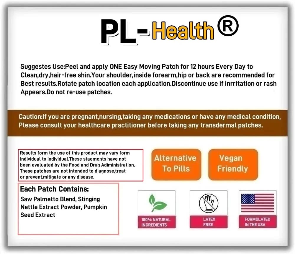30 patchs patchs transdérmiques pour la santé de la Prostate pour hommes avec scie Palmetto piquant l'ortie DHT bloqueur pour le soutien urinaire