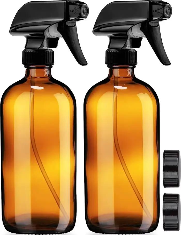 Flacon pulvérisateur vide rechargeable en verre ambré, 2 pièces, 250/500ml, idéal pour les huiles es