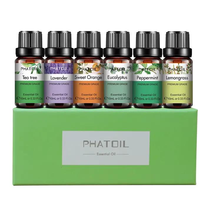 PHATOIL – ensemble de 6 bouteilles d'huiles essentielles pour l'aromathérapie, diffuseur-10ml, lavan