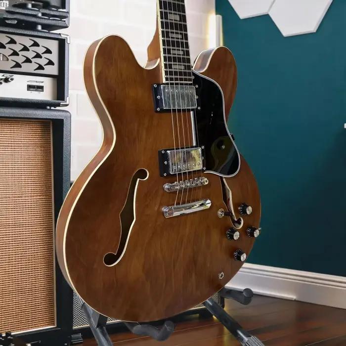 Guitare électrique ES-335 à corps semi-creux en noyer doré naturel, double humbucker, pour enregistr