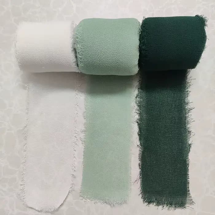 3 rouleaux de ruban de soie en mousseline de soie à franges faites à la main, ensemble de rubans bla