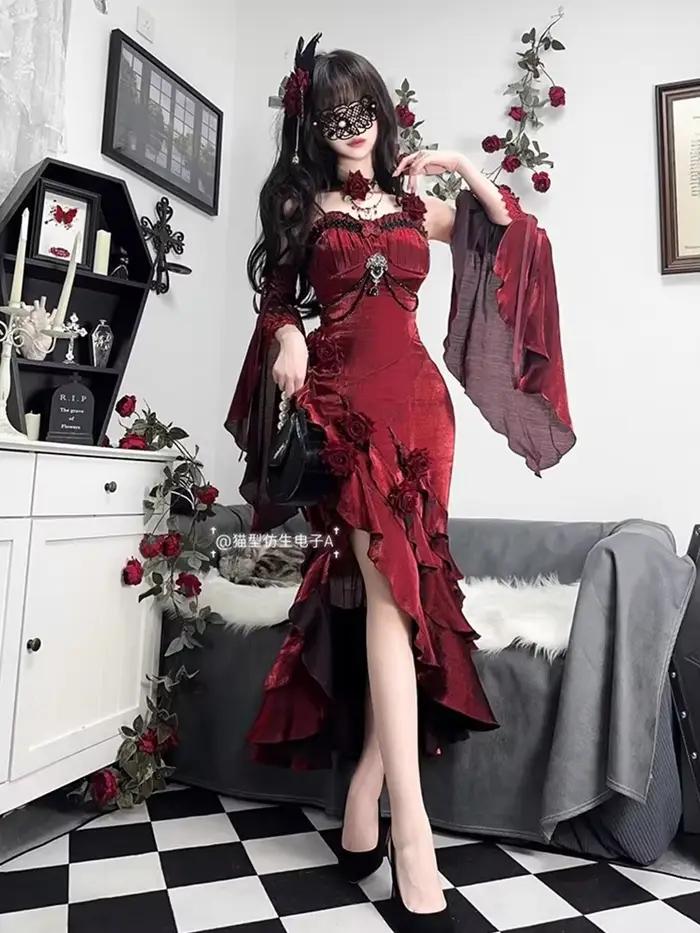 Robe queue de poisson Rose rouge pour femmes, nouvelle collection printemps été Lolita douce et Sexy