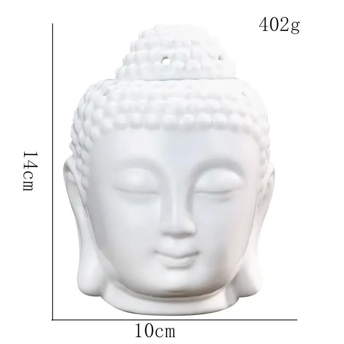 Brûleur d'huile aromatique en céramique en forme de tête de Bouddha, diffuseur d'huiles essentielles