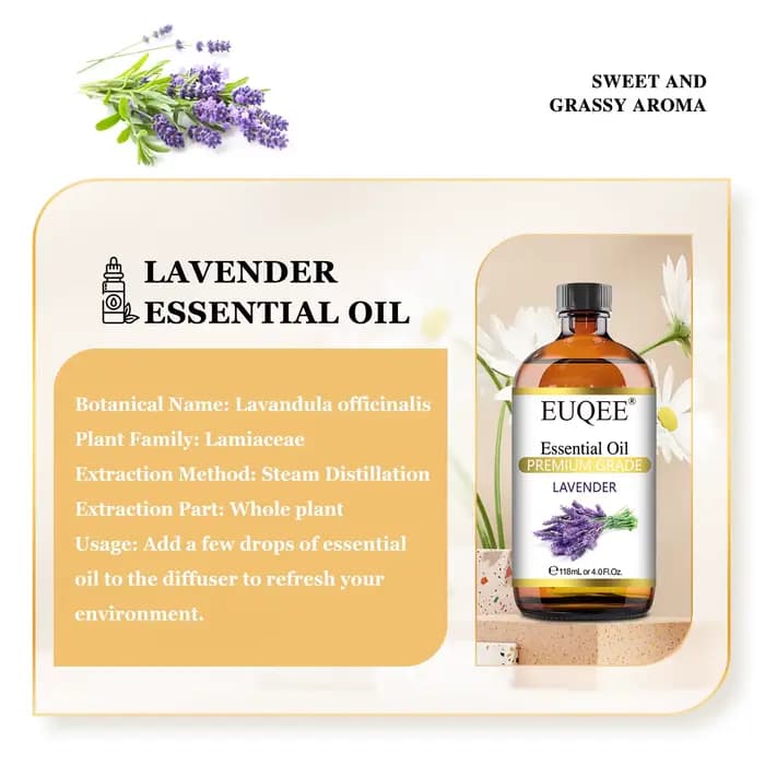 EUQEE 118ml huile essentielle Pure pour la peau menthe poivrée lavande Eucalyptus vanille bergamote huiles essentielles d'aromathérapie pour diffuseur
