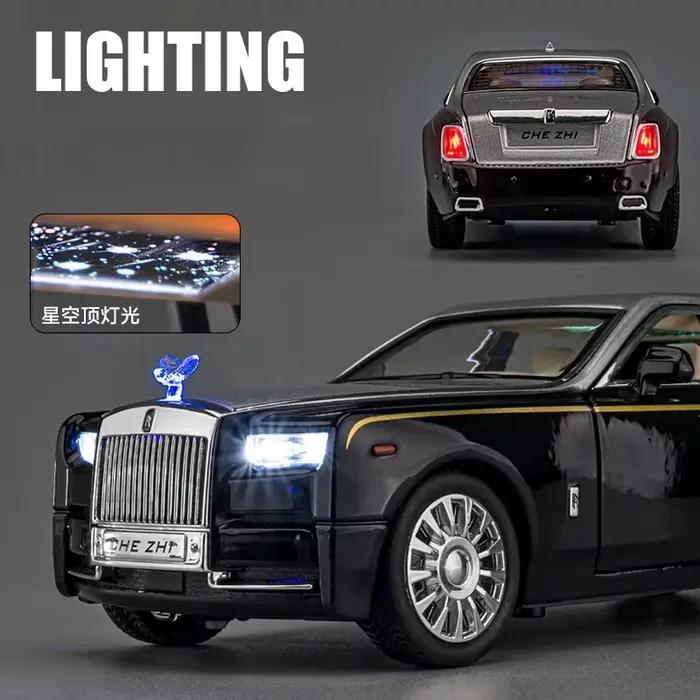 Modèle de voiture Rolls Royce Phantom Mansory en alliage moulé sous pression et véhicules jouets, son et lumière, arrière nervuré, cadeaux pour enfants, 1:24
