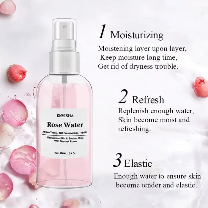 ENVISHA – eau de Rose pour le visage, Toner pour le visage, Essence de pétales de Rose organiques, sérum hydratant, rafraîchit, élastique, rétrécit les Pores, soins pour la peau