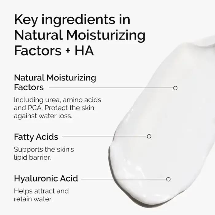 Facteurs hydratants naturels + Acide hyaluronique 100ml Crème hydratante avec acides aminés Hydrate et protège les lipides cutanés