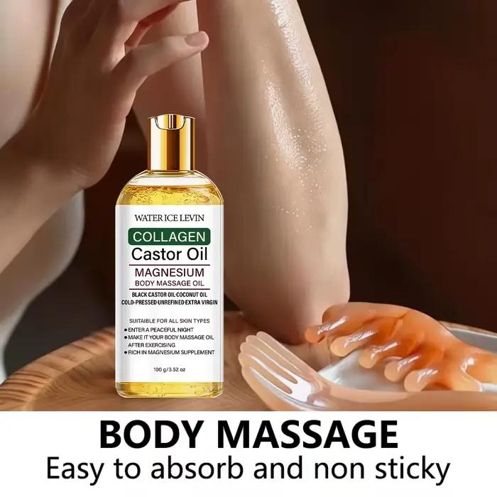 Huile de ricin pressée à froid pour massage corporel avec collagène et magnésium
