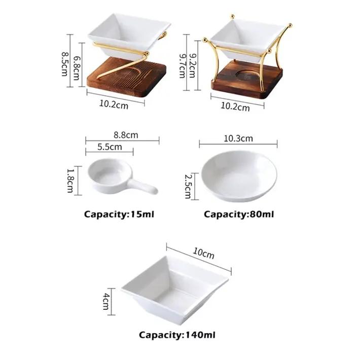 Brûleur d'huiles essentielles et chauffe-cire en métal et céramique avec base en bois pratique pour usage domestique