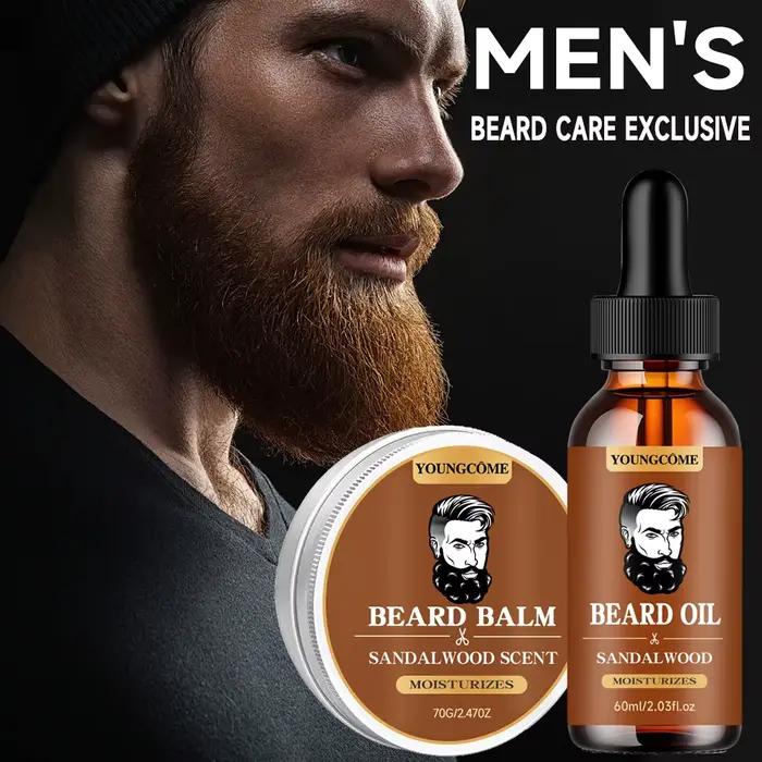 Huile de croissance de barbe bio et baume au bois de santal 1/2/4 Set-24H nourrissant