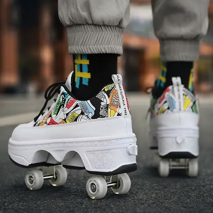 Chaussures de patin à roulettes à déformation, patins professionnels à double roue, parkour extérieur, baskets déformées avec 4 roues, cadeau