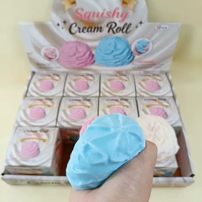 Jouet Squishy en forme de rouleau de crème - Jouet de relaxation malléable en silicone souple simulé en forme de rouleau de crème
