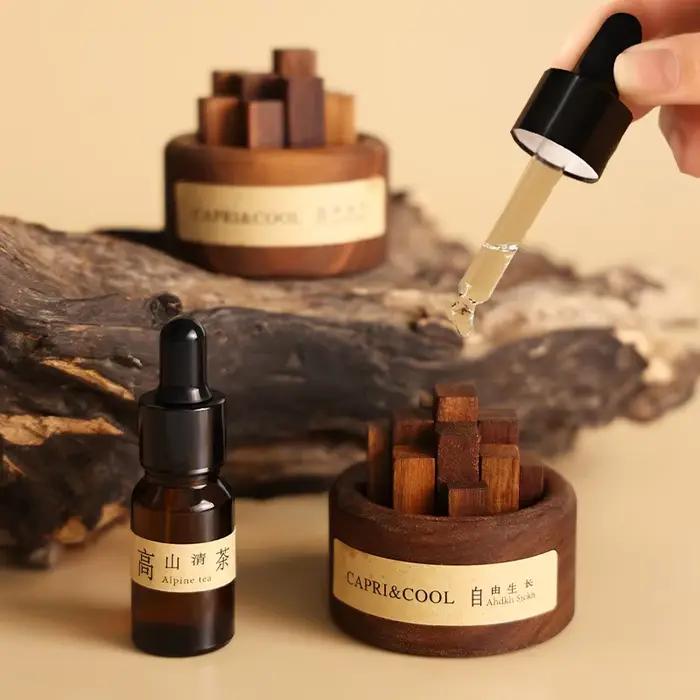 Encens parfumé huile essentielle naturelle aromathérapie avec compte-gouttes en verre bâtons de bois de noyer noir parfum désodorisant de voiture