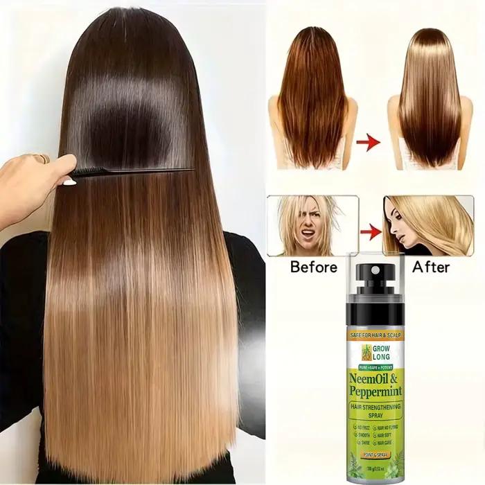 Spray fortifiant pour cheveux à l'huile de Neem et à la menthe poivrée - Lisse et brillant