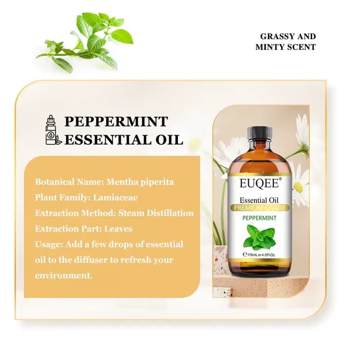 EUQEE 118ml huile essentielle Pure pour la peau menthe poivrée lavande Eucalyptus vanille bergamote huiles essentielles d'aromathérapie pour diffuseur