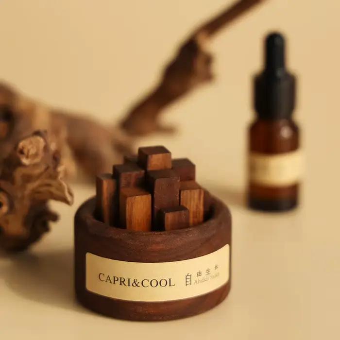 Encens parfumé huile essentielle naturelle aromathérapie avec compte-gouttes en verre bâtons de bois de noyer noir parfum désodorisant de voiture