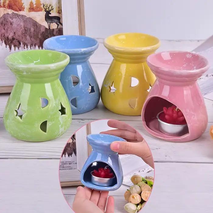 Lampe à Huiles Essentielles en Céramique Creuse avec Motif Étoiles et Lune