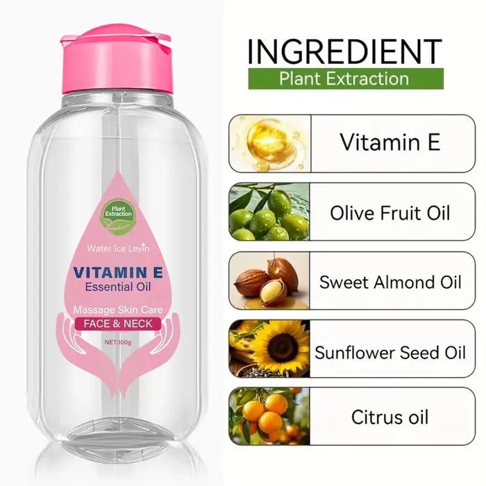 Huile essentielle de vitamine E avec niacinamide et céramide - Massage visage et cou Soins de la peau pour un ton uniforme