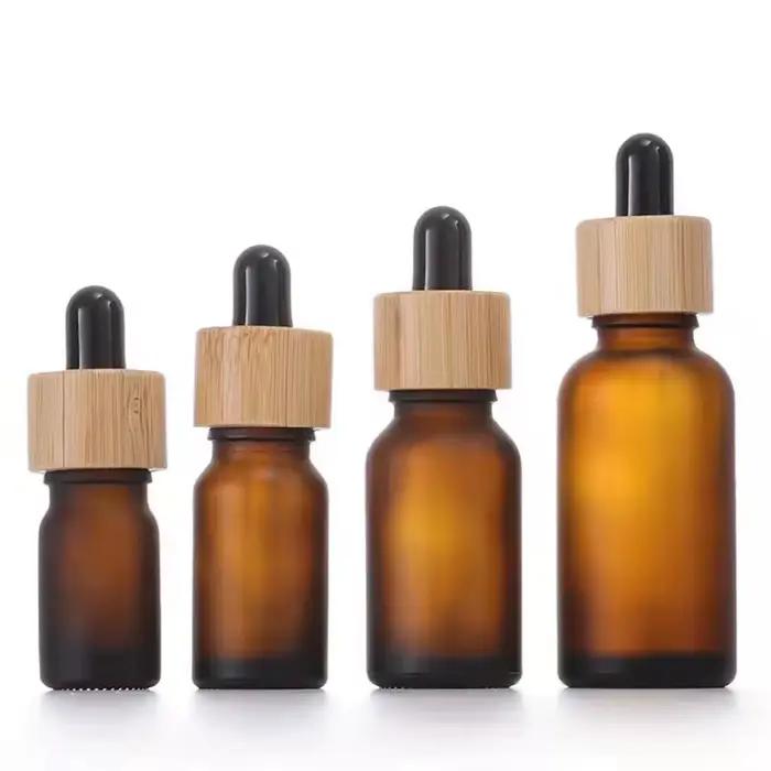 Flacon d'huile essentielle en verre ambré de 5 à 100 ml avec couvercle en bois de bambou