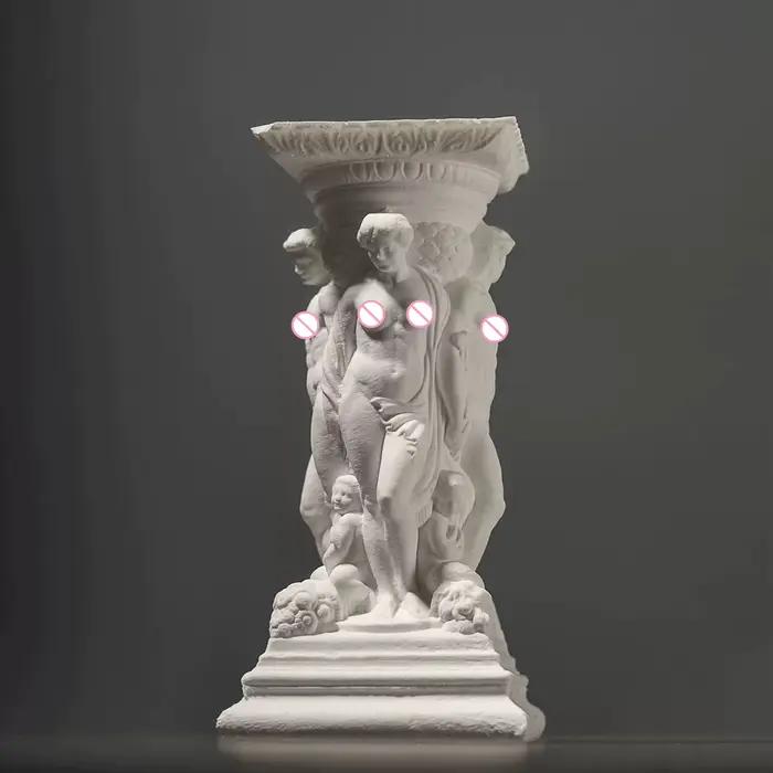 Diffuseur d'arôme de colonne romaine baroque en gypse-ornement de sculpture figurale fabriqué à la main pour la