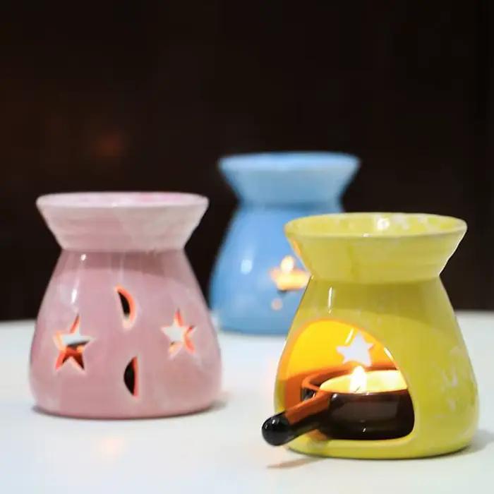 Lampe à Huiles Essentielles en Céramique Creuse avec Motif Étoiles et Lune