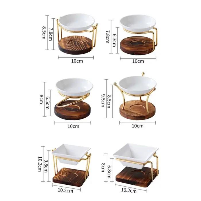 Brûleur d'huiles essentielles et chauffe-cire en métal et céramique avec base en bois pratique pour usage domestique