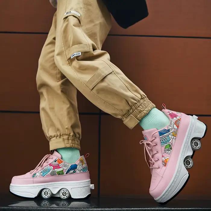 Chaussures de patin à roulettes à déformation, patins professionnels à double roue, parkour extérieur, baskets déformées avec 4 roues, cadeau