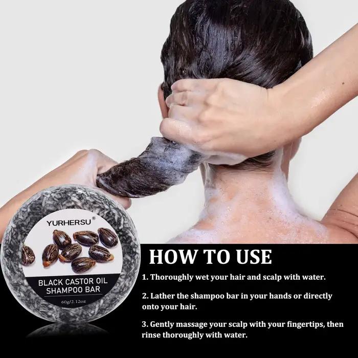 Barre de shampoing et après-shampooing 2 en 1 au ricin noir de 60 g