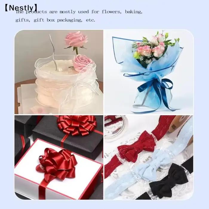 1 rouleau de ruban en fil de queue de poisson uni pour invitation de mariage, bouquets de fleurs, emballage de gâteaux d'anniversaire, ruban en dentelle, décoration〔Nest〕