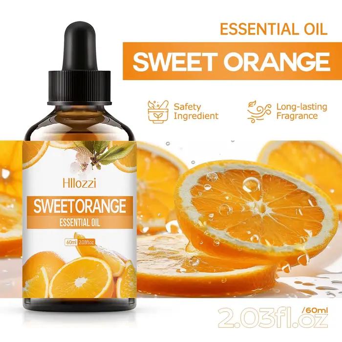 Huile essentielle d'orange douce pour aromathérapie et parfumage naturel à utiliser en voiture ou chez soi pour détente et bien-être