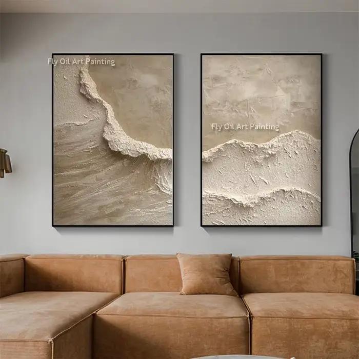 Peinture à l'huile texturée de vague d'océan blanche, peinture sur toile de plage de mer faite à la main, peinture de paysage abstraite de vague d'océan texturée blanche