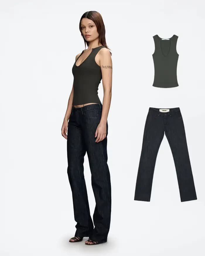 Débardeur couleur originale taille basse jean jambe droite coupe ajustée pantalon long sans stretch