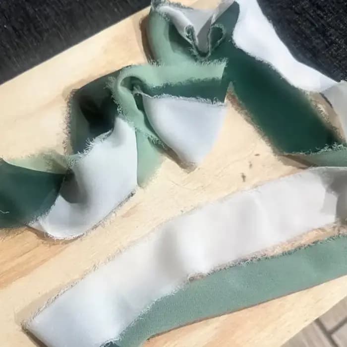 3 rouleaux de ruban de soie en mousseline de soie à franges faites à la main, ensemble de rubans blancs et verts pour emballage de cadeaux de mariage, décorations DIY