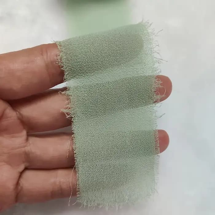 3 rouleaux de ruban de soie en mousseline de soie à franges faites à la main, ensemble de rubans blancs et verts pour emballage de cadeaux de mariage, décorations DIY