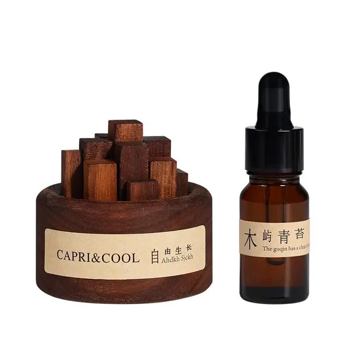 Encens parfumé huile essentielle naturelle aromathérapie avec compte-gouttes en verre bâtons de bois de noyer noir parfum désodorisant de voiture