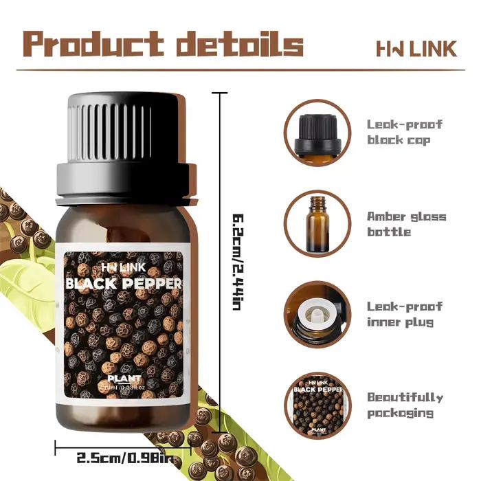 Huiles essentielles de poivre noir 100% pures pour aromathérapie