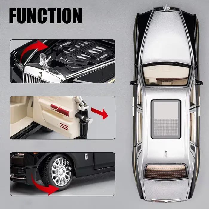 Modèle de voiture Rolls Royce Phantom Mansory en alliage moulé sous pression et véhicules jouets, son et lumière, arrière nervuré, cadeaux pour enfants, 1:24