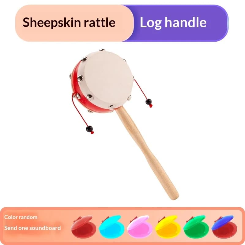 Tambour à hochet en bois, tambour rotatif à hochet, instrument de musique portatif pour bébé, enfant