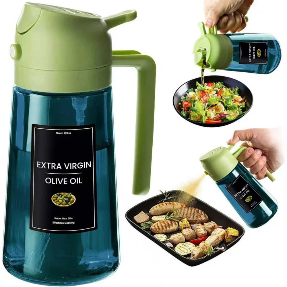 Pulvérisateur d'huile d'olive en verre bleu de 16 oz/470 ml pour la cuisine - Distributeur d'huile d