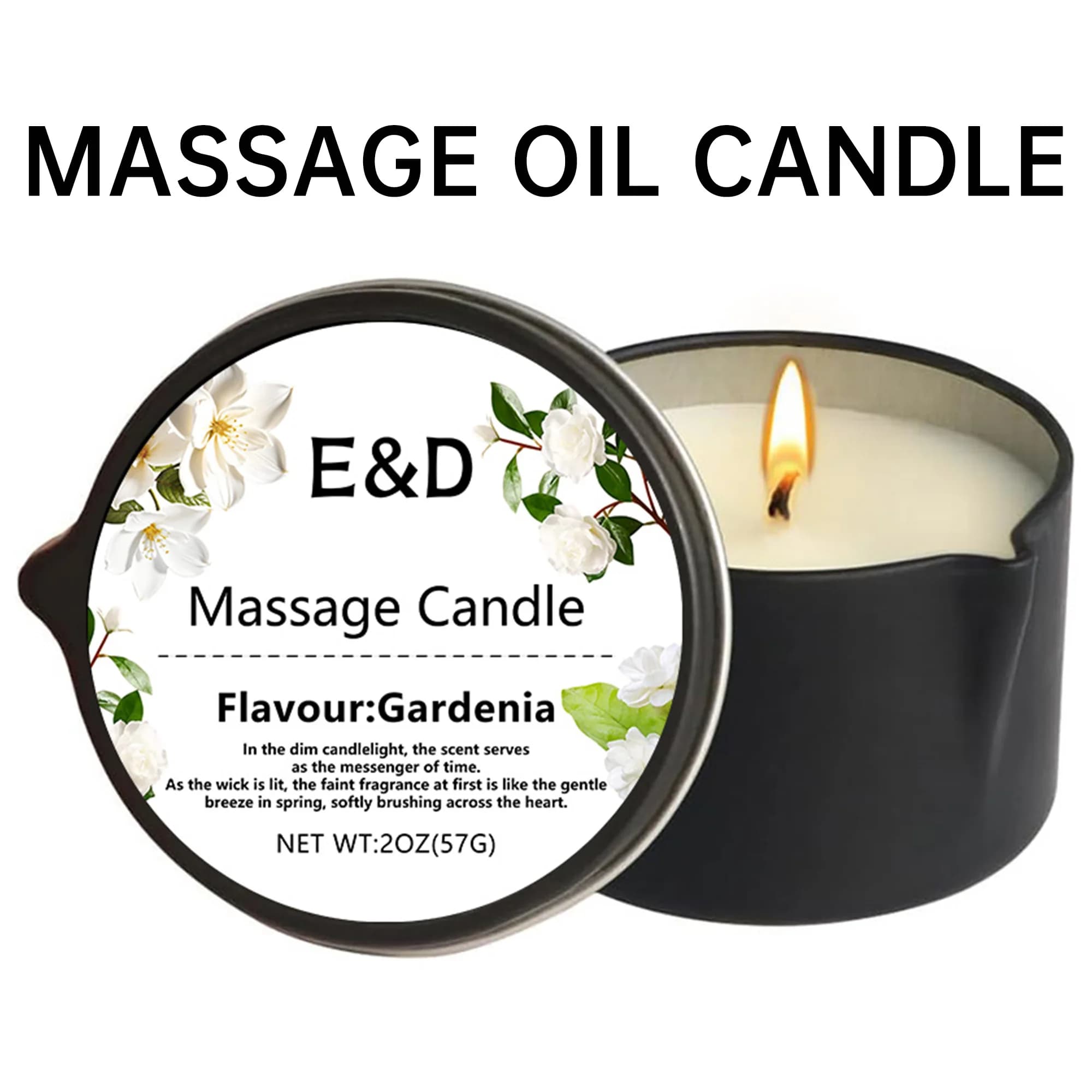 Bougie de massage à l'huile de gardénia 2oz, bougie de massage corporel qui se transforme en huile c