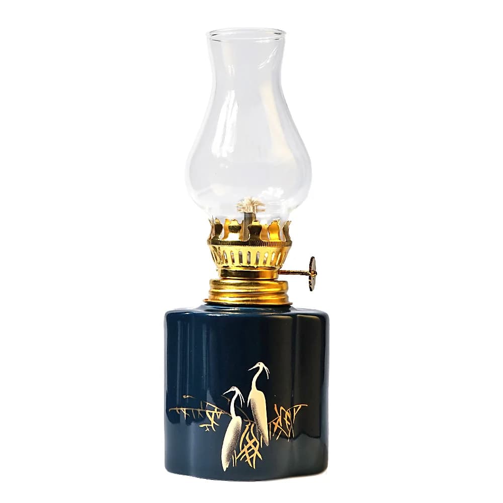 Lampe à huile vintage en céramique, lanterne à kérosène de 7.17 pouces avec flamme réglable pour la