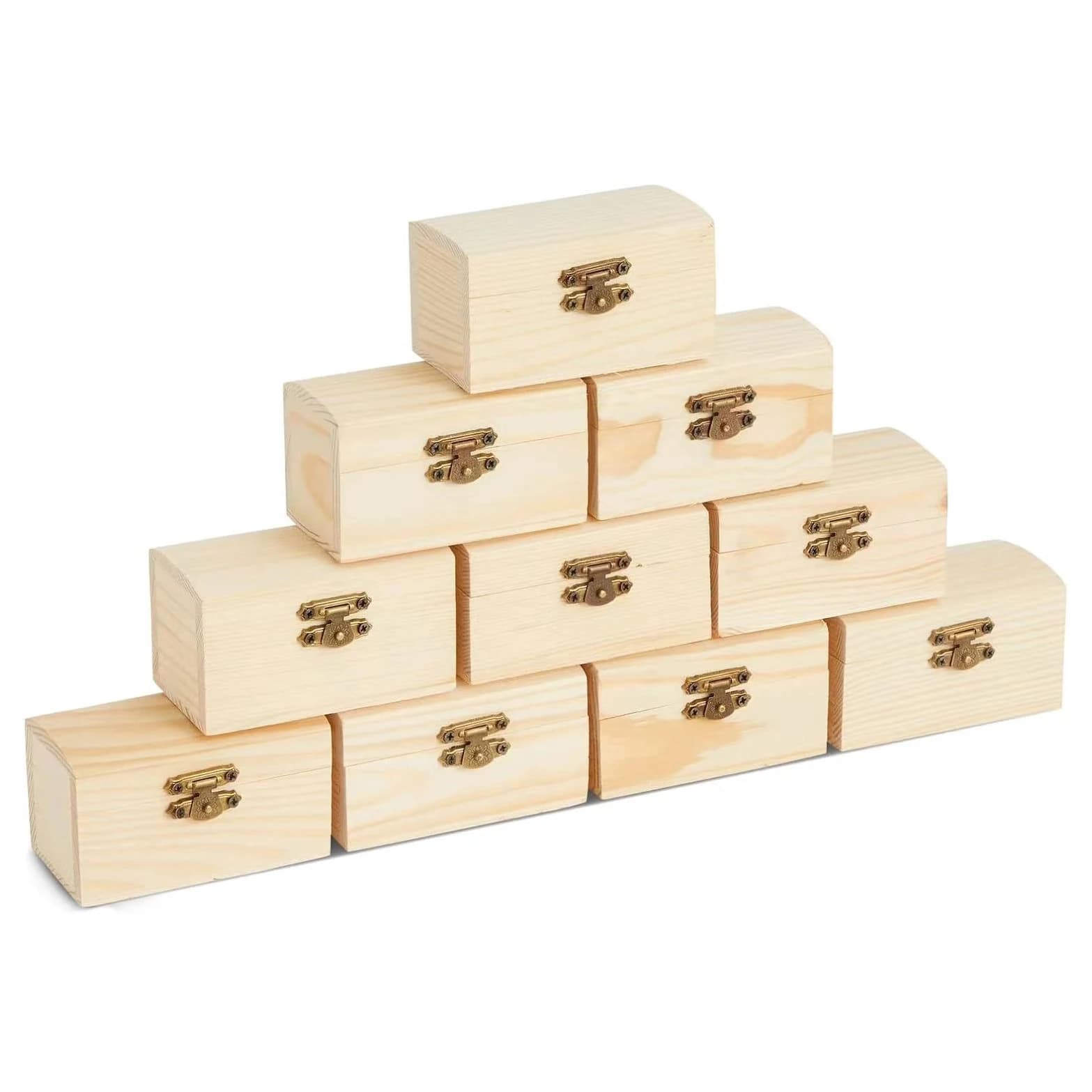 Paquet de 10 petites boîtes en bois avec fermoir avant trésor inachevé à peindre pour bricolage d'ar